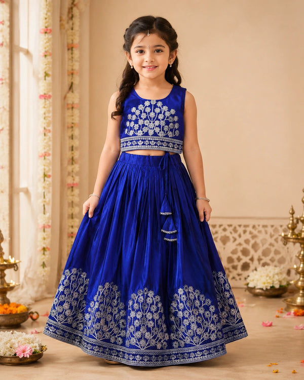 Girls Embroidered Lehenga Choli Set – Blue