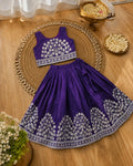 Girls Embroidered Lehenga Choli Set – Purple