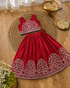 Girls Embroidered Lehenga Choli Set – Red