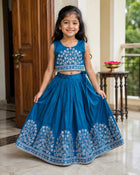 Girls Embroidered Lehenga Choli Set – Teal Blue