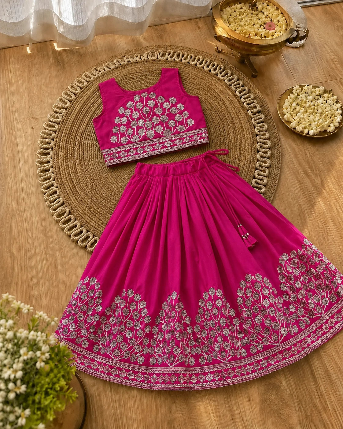 Girls  Embroidered Lehenga Choli Set – Pink