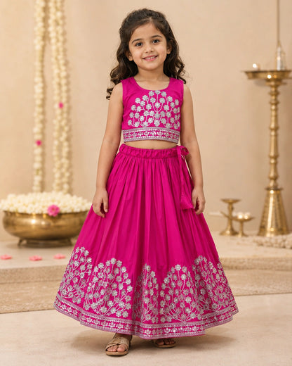 Girls  Embroidered Lehenga Choli Set – Pink