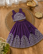 Girls Embroidered Lehenga Choli Set – Dark purple