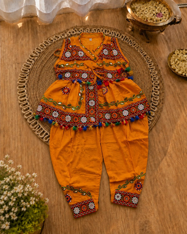 Yellow Kediyu & Dhoti Set – Boys Navratri Ethnic Wear