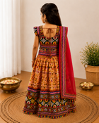 Mustard Patola Lehenga Choli - Girl Front View Smiling