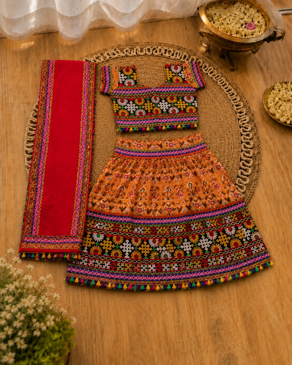 Yellow Patola Lehenga Choli Set with Red Dupatta