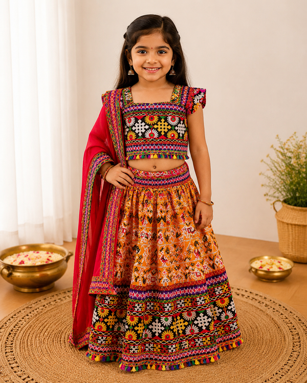 Mustard Patola Lehenga Choli - Girl Back View