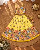 Girls Yellow Printed Lehenga Choli Set with Dupatta